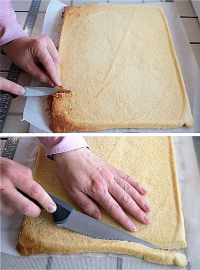 🍰 1- Grattage au couteau. 2- Découpe du bord de fin à 45°